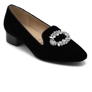 Adrienne Vittadini Black Loafers with Crystal Accent